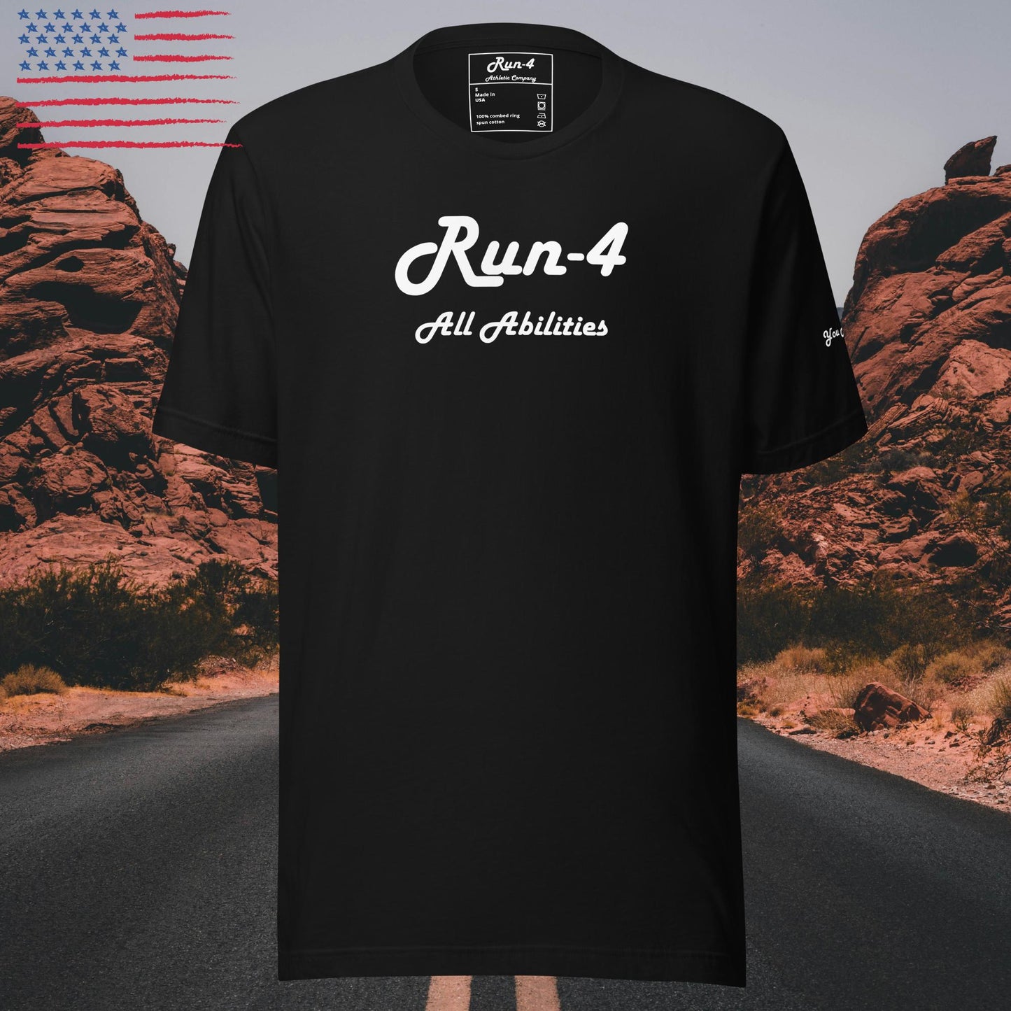 100% Made in the USA Run-4 All Abilities Unisex t-shirt White Lettering