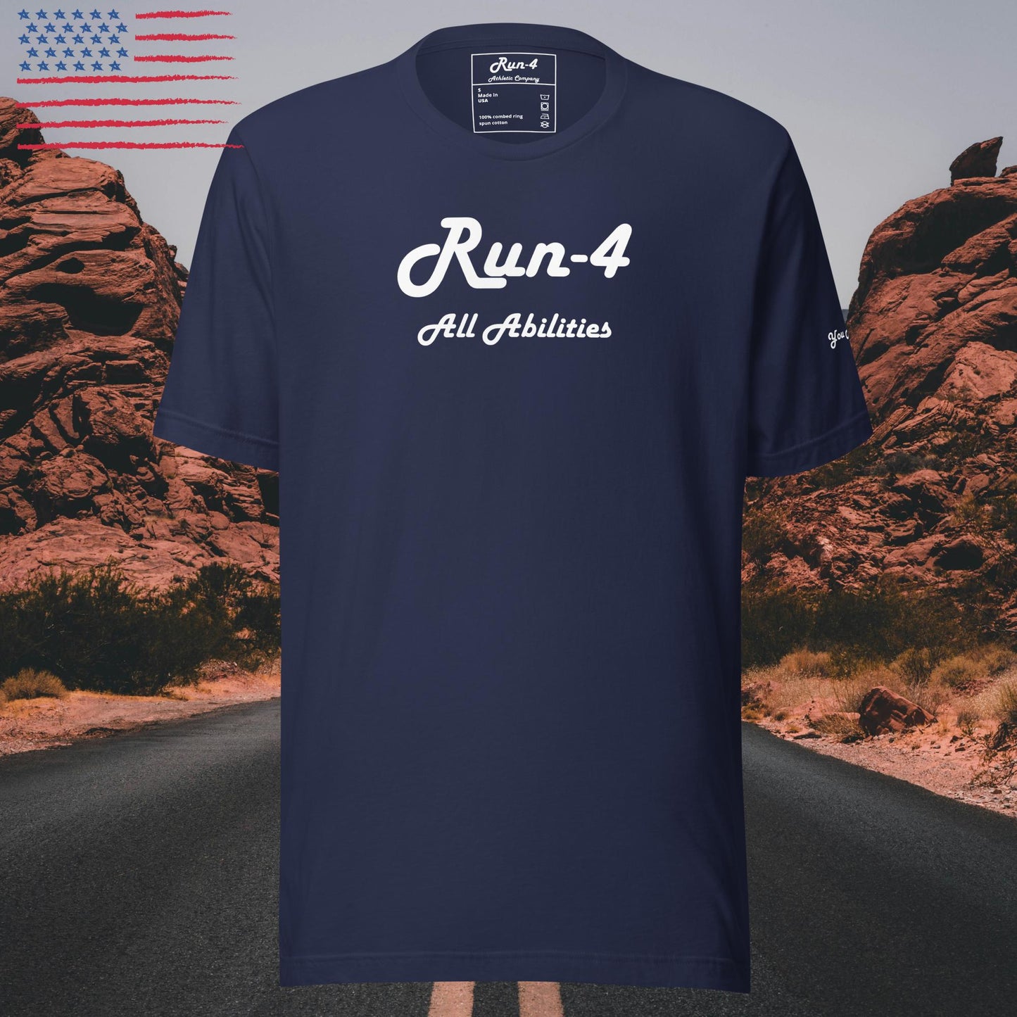 100% Made in the USA Run-4 All Abilities Unisex t-shirt White Lettering