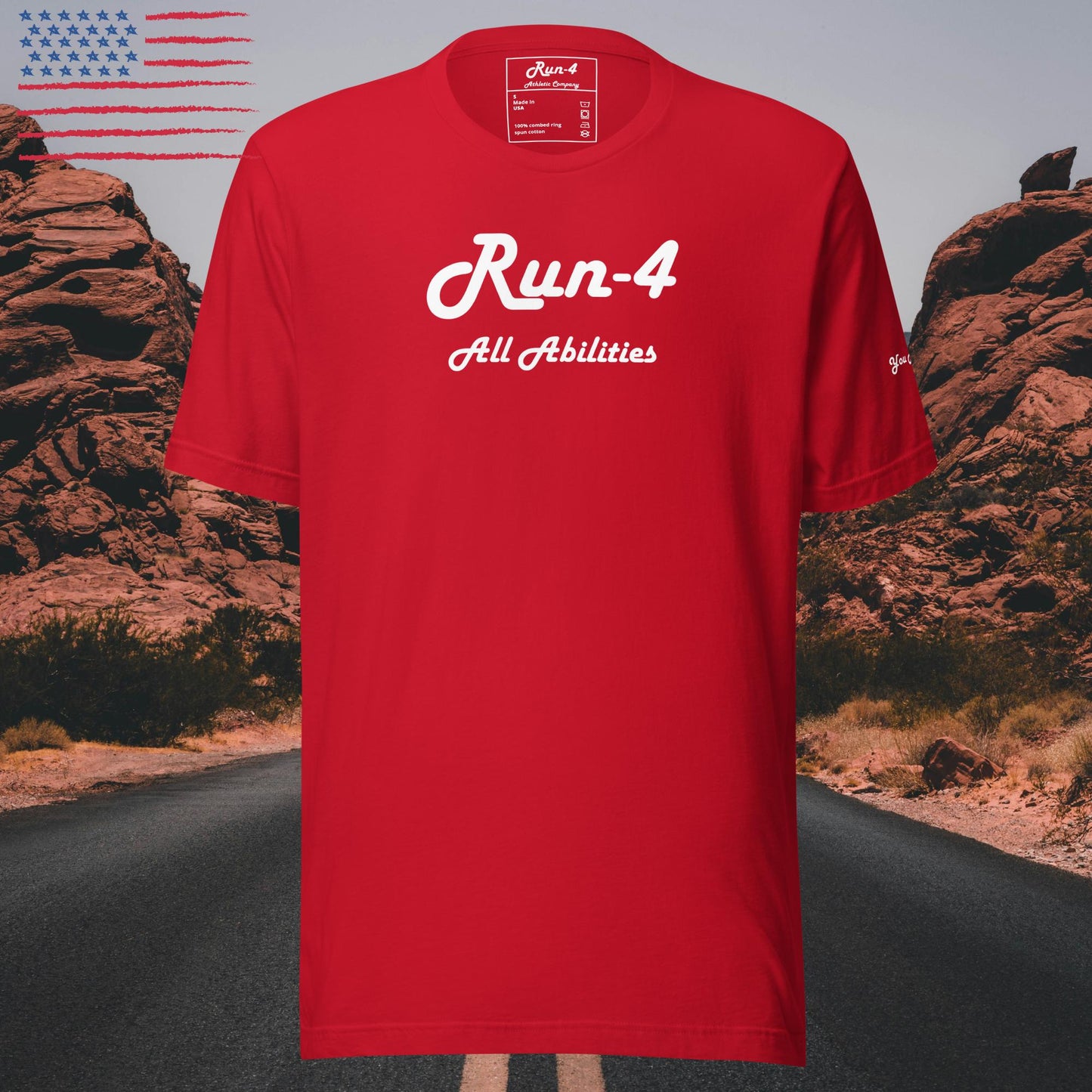 100% Made in the USA Run-4 All Abilities Unisex t-shirt White Lettering